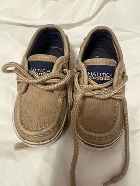 Nautica Kids Tan Canvas Moccasins with Navy Accent